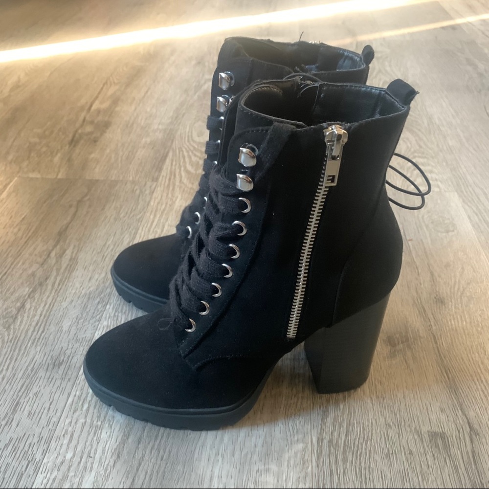 Forever 21 Faux Suede Lace-Up Booties